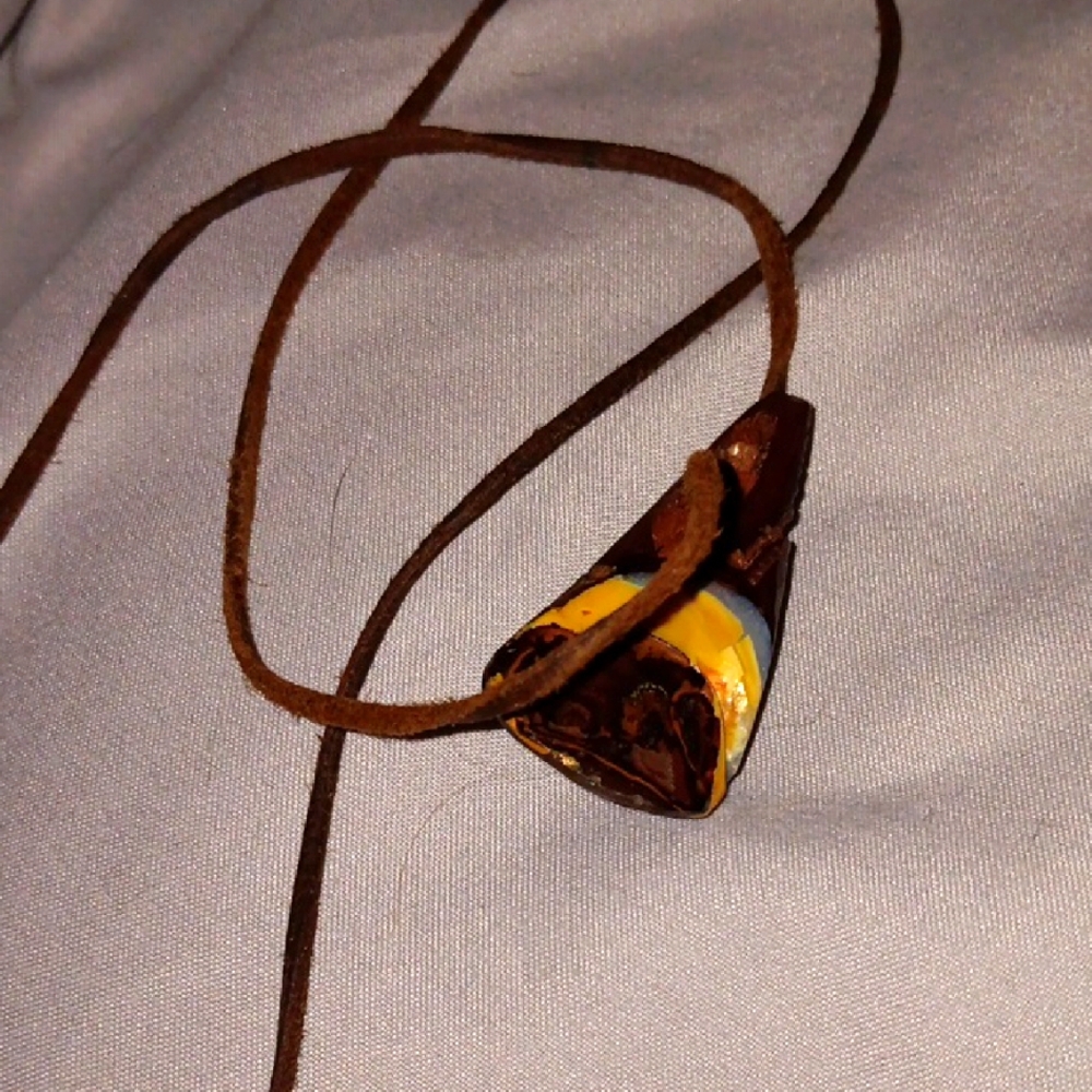 Handmade Leather necklace with a hand cut Polished opal